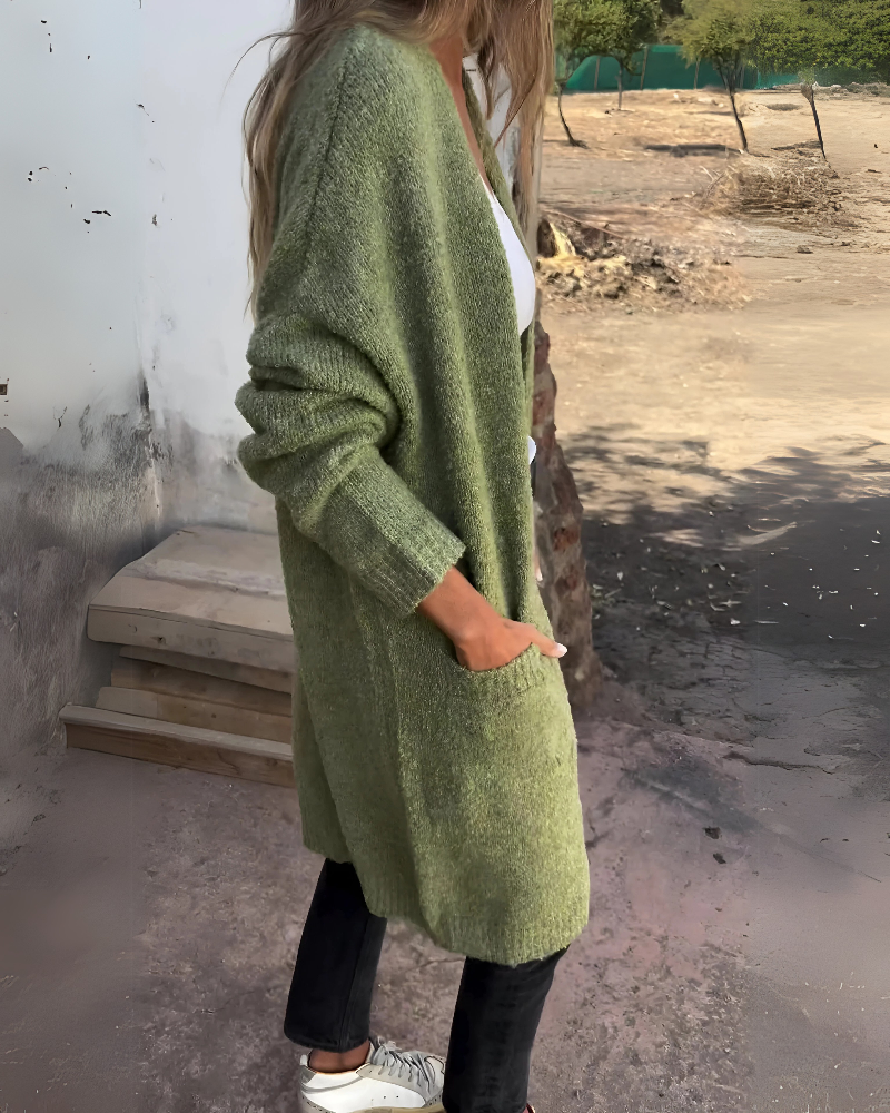 BELIA - CARDIGAN DESCOTADO EM MALHA COM BOLSOS