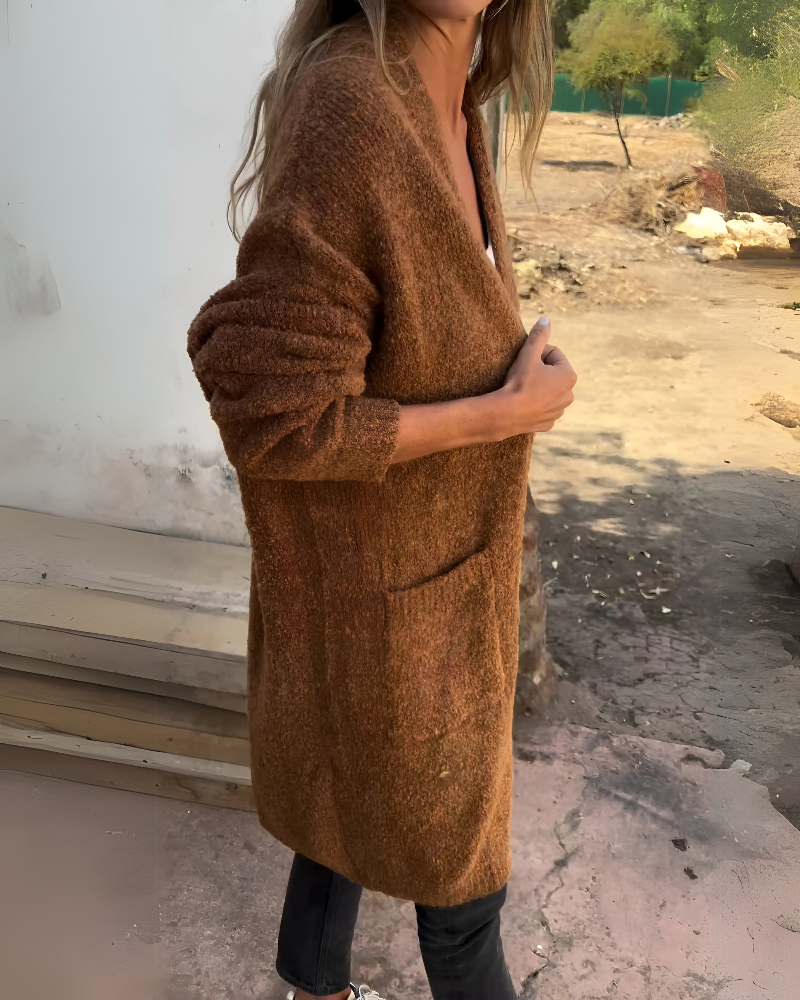 BELIA - CARDIGAN DESCOTADO EM MALHA COM BOLSOS