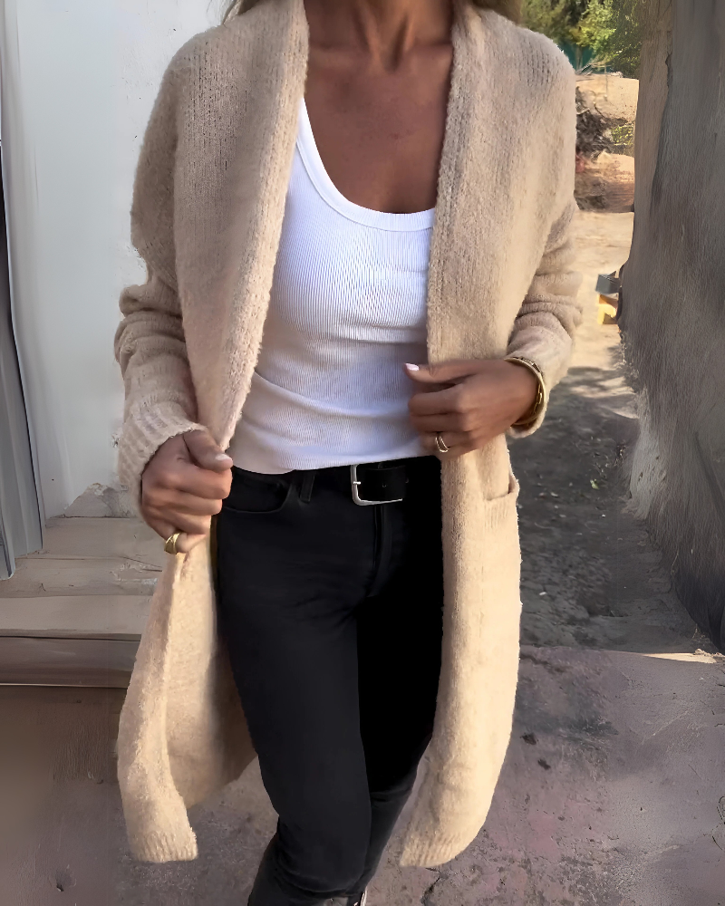 BELIA - CARDIGAN DESCOTADO EM MALHA COM BOLSOS