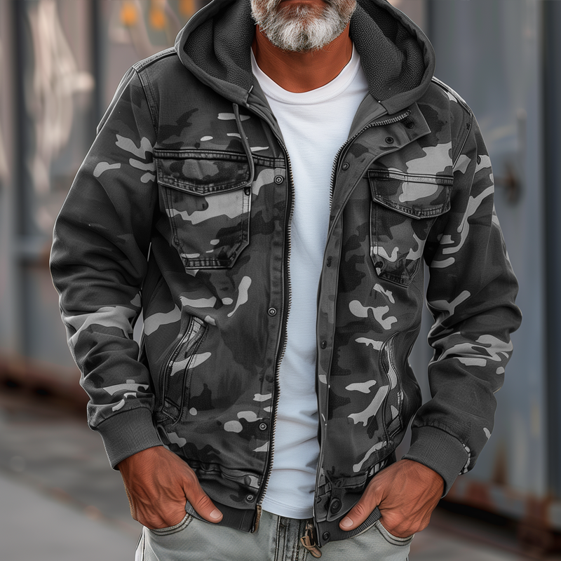 Fabian™ - Jaqueta Cargo Camuflada Masculina - Com Capuz e Design de Múltiplos Bolsos