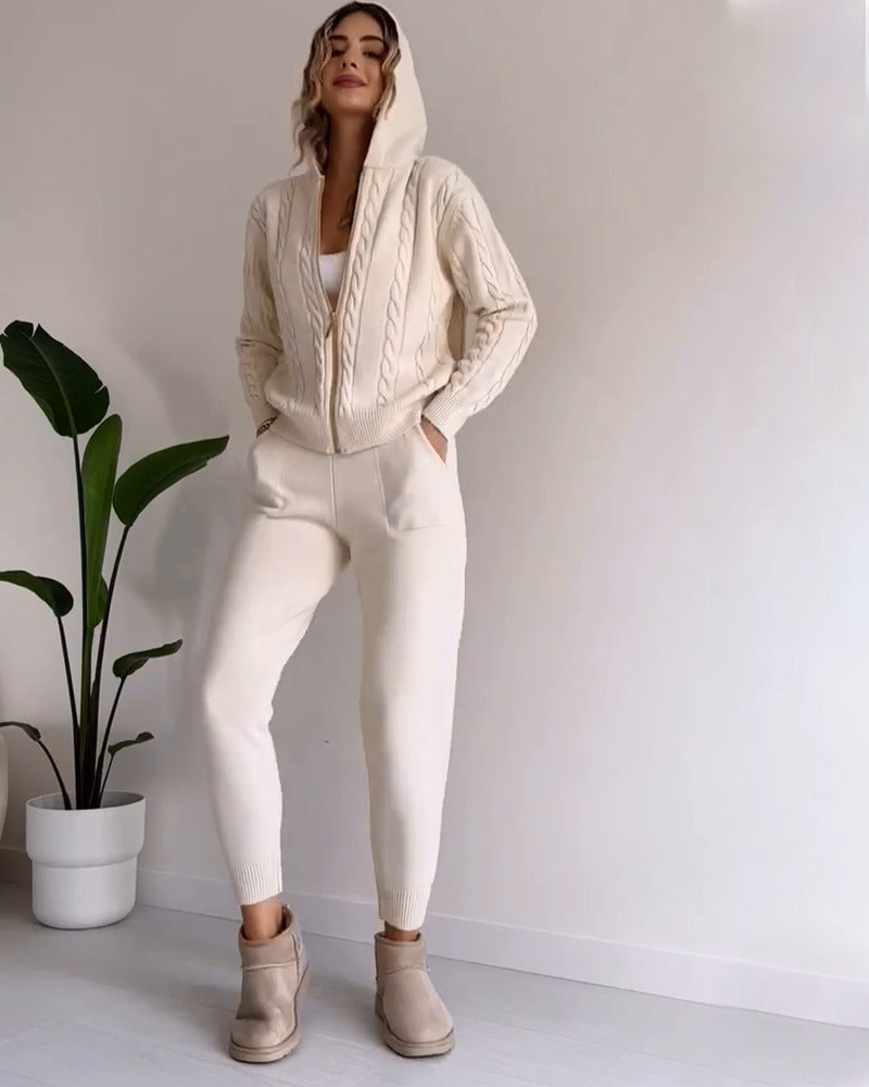 ANIA - Conjunto de duas peças descontraído em jacquard torcido