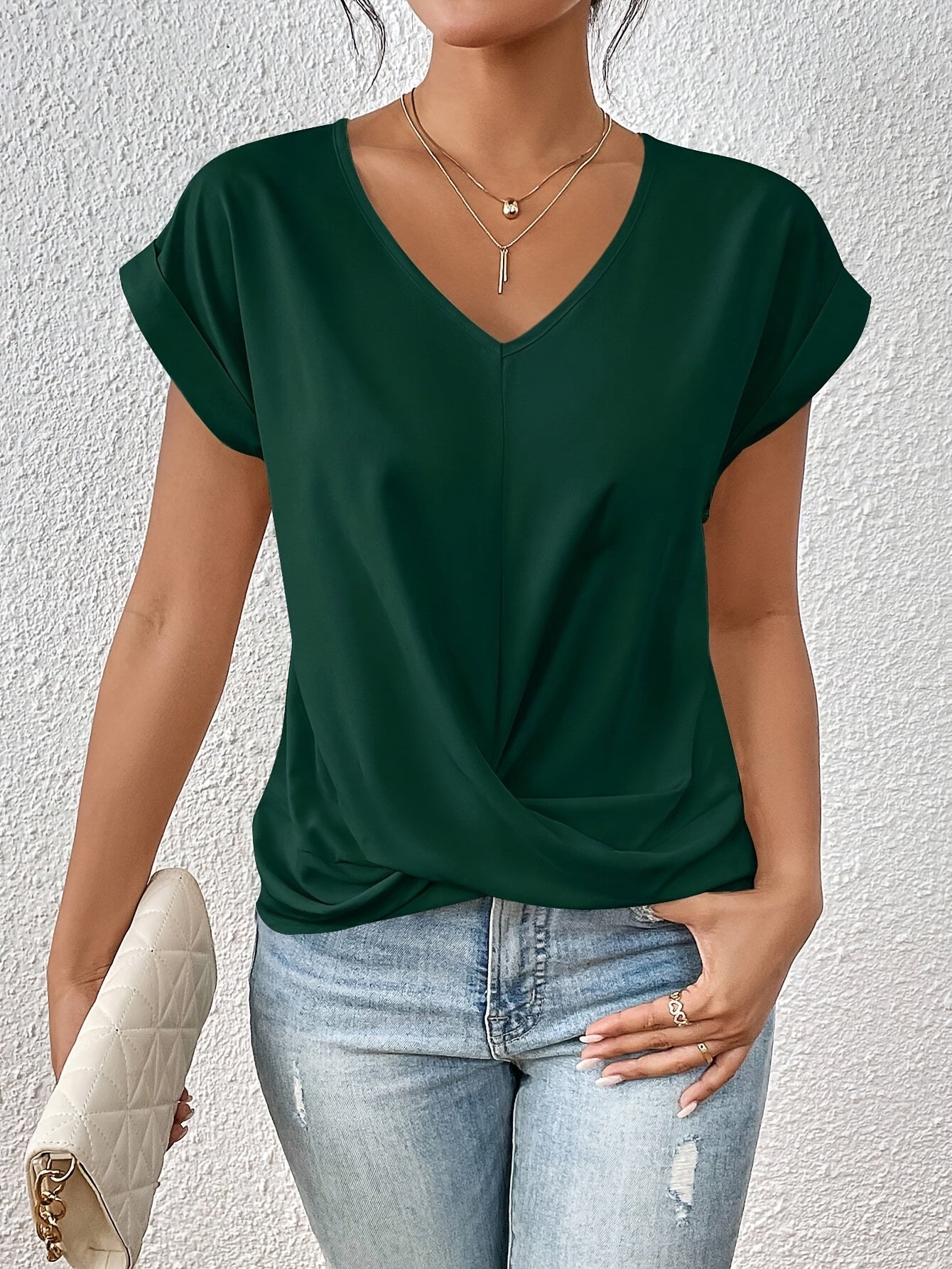Cleo - Camiseta Casual com decote coração