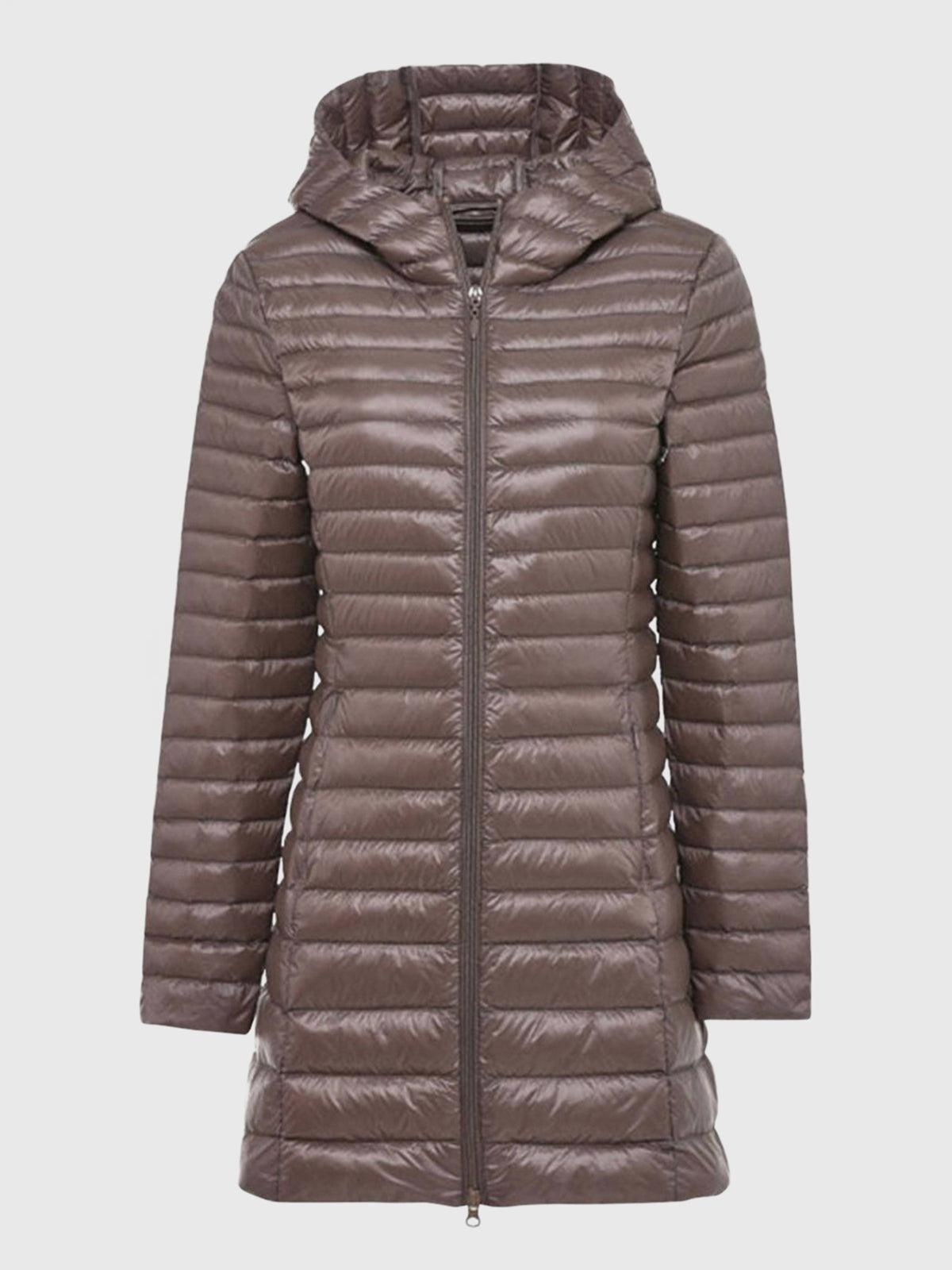Jaqueta Puffer Leve com Capuz Longo