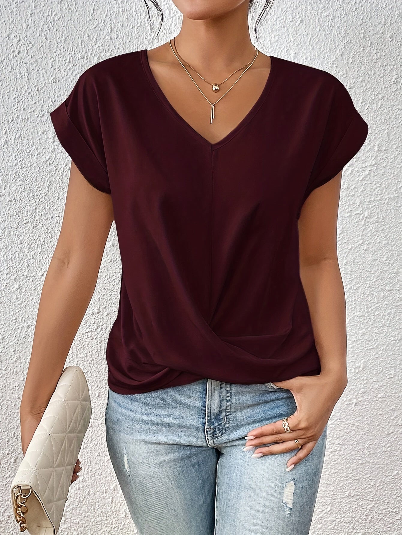 Cleo - Camiseta Casual com decote coração