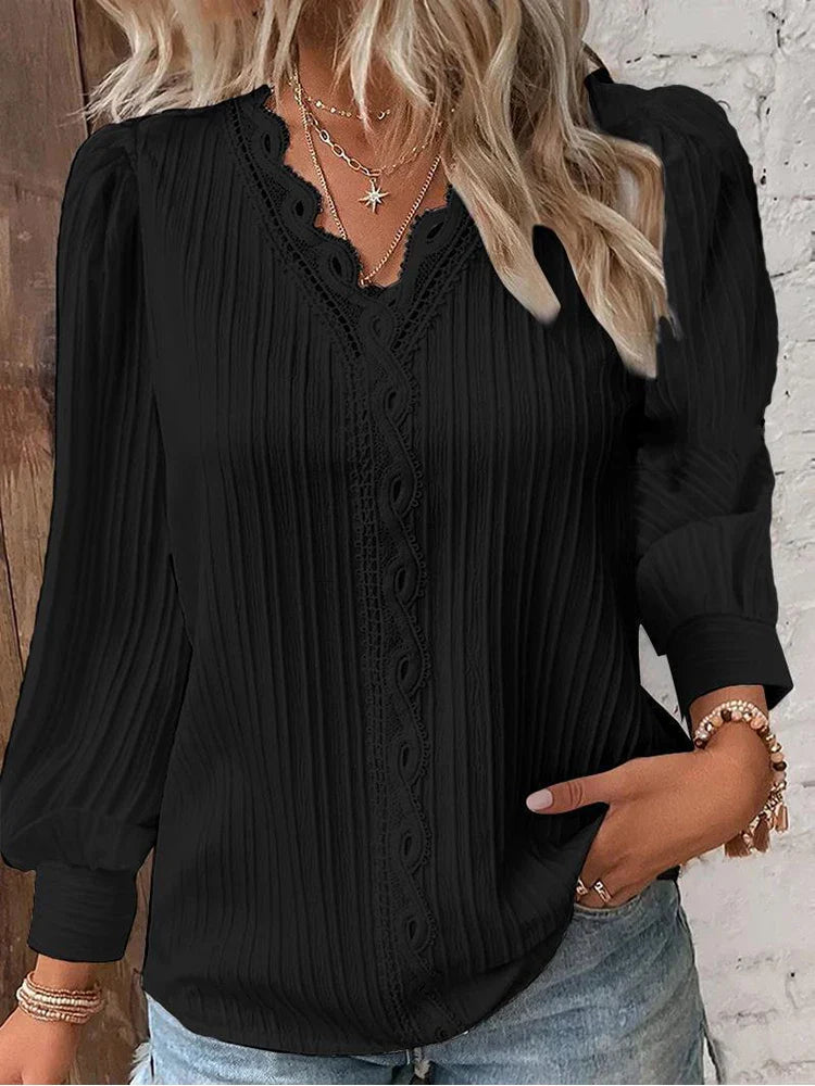 Emma | Blusa com Detalhes em Renda em Chiffon