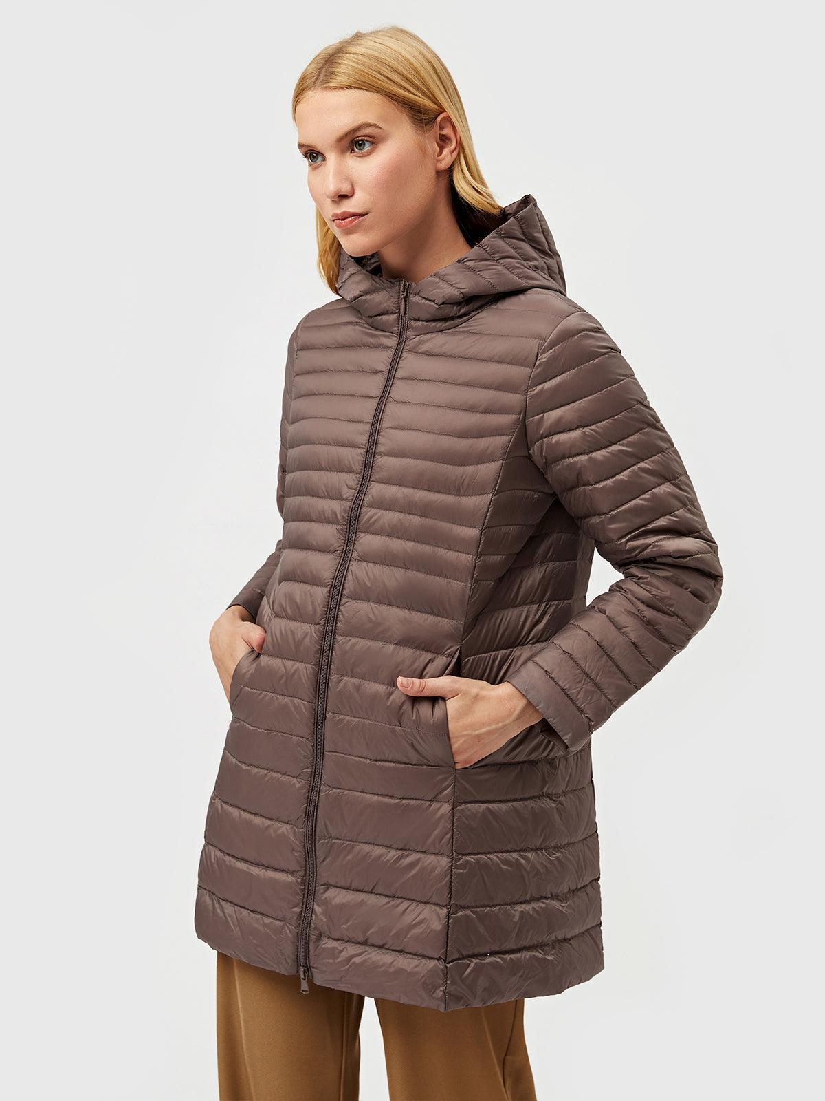 Jaqueta Puffer Leve com Capuz Longo