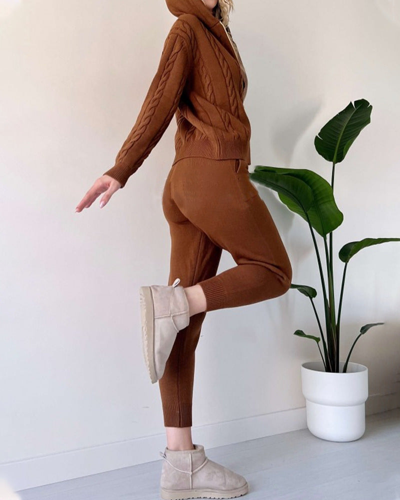ANIA - Conjunto de duas peças descontraído em jacquard torcido