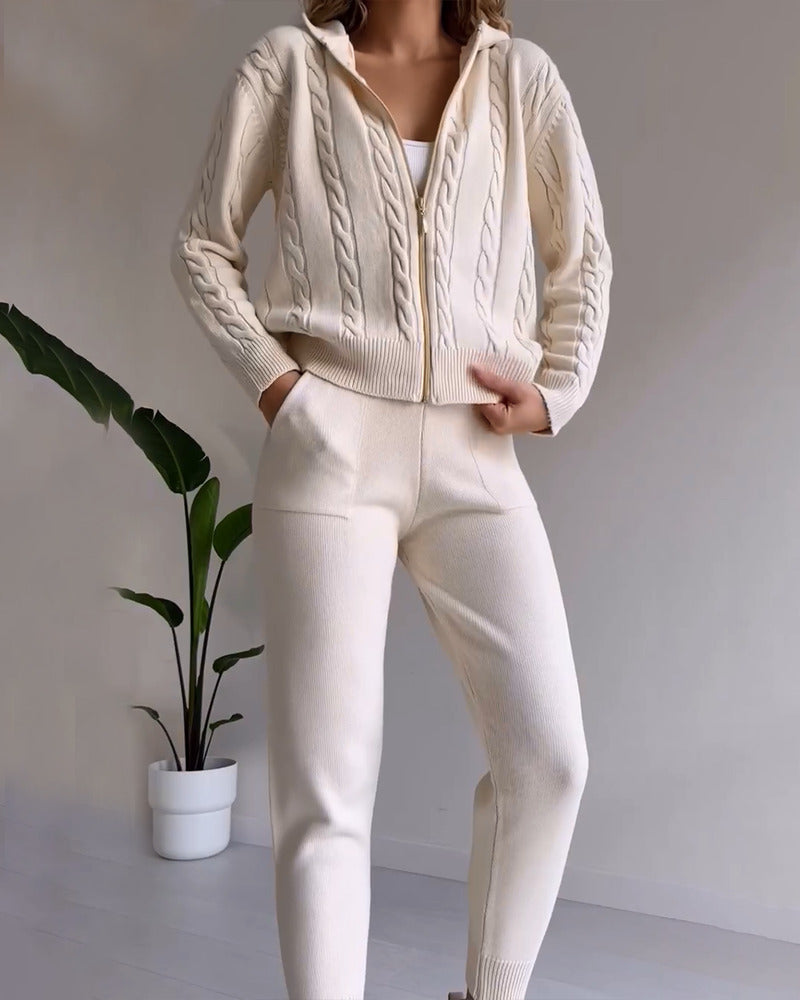 ANIA - Conjunto de duas peças descontraído em jacquard torcido