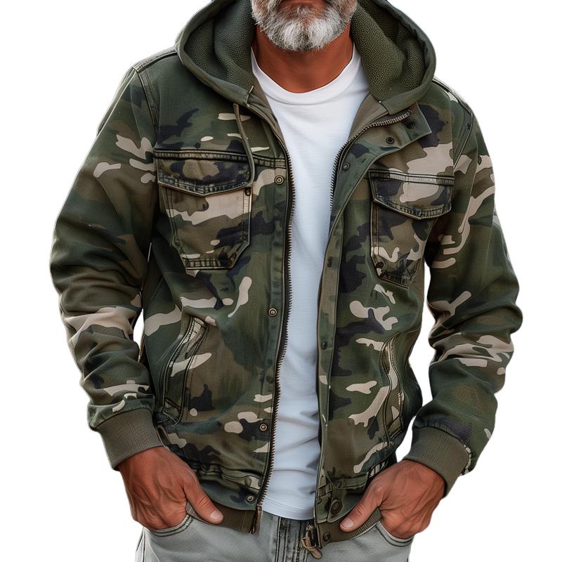 Fabian™ - Jaqueta Cargo Camuflada Masculina - Com Capuz e Design de Múltiplos Bolsos
