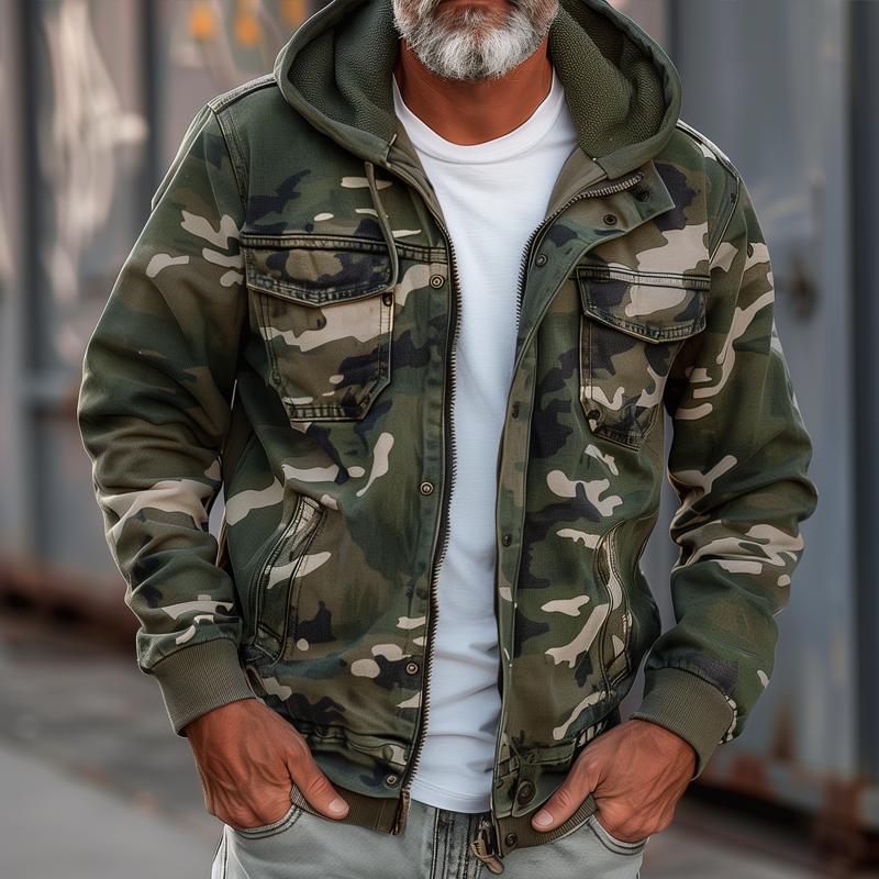 Fabian™ - Jaqueta Cargo Camuflada Masculina - Com Capuz e Design de Múltiplos Bolsos