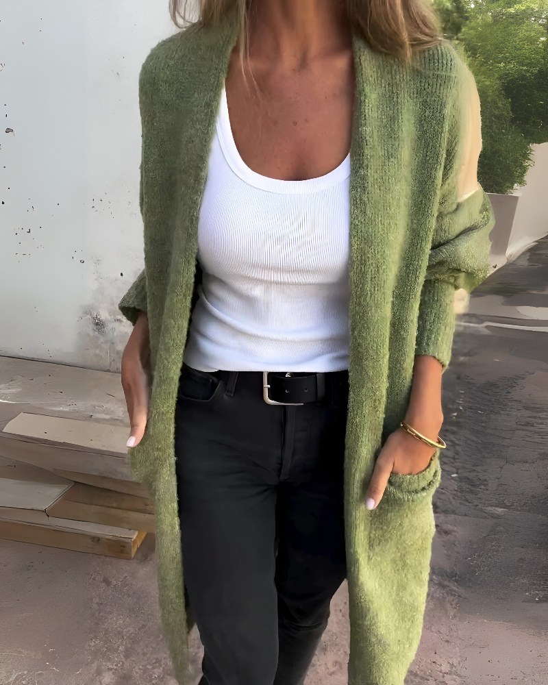 BELIA - CARDIGAN DESCOTADO EM MALHA COM BOLSOS