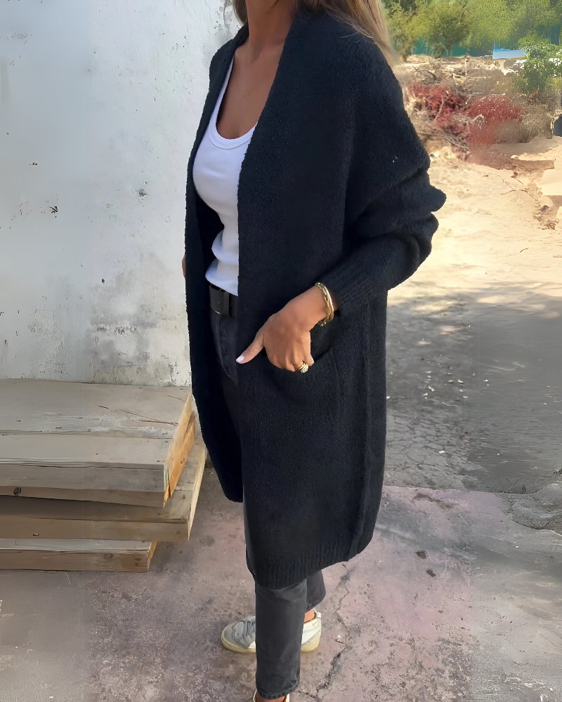 BELIA - CARDIGAN DESCOTADO EM MALHA COM BOLSOS