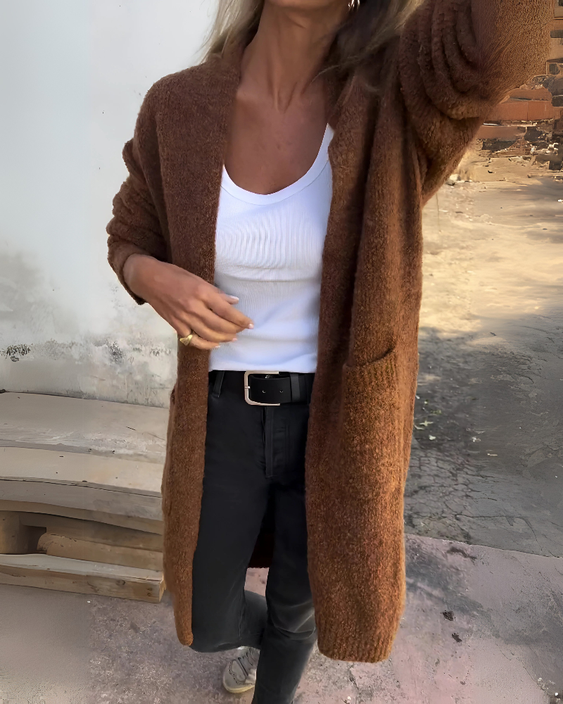 BELIA - CARDIGAN DESCOTADO EM MALHA COM BOLSOS