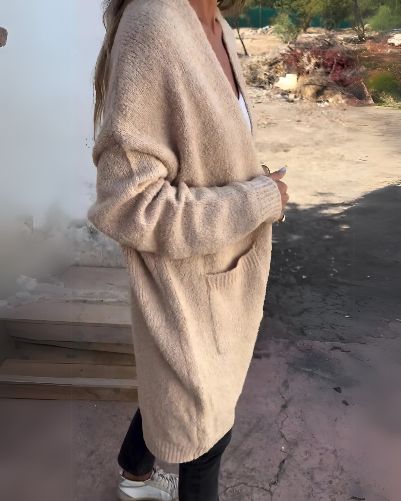 BELIA - CARDIGAN DESCOTADO EM MALHA COM BOLSOS