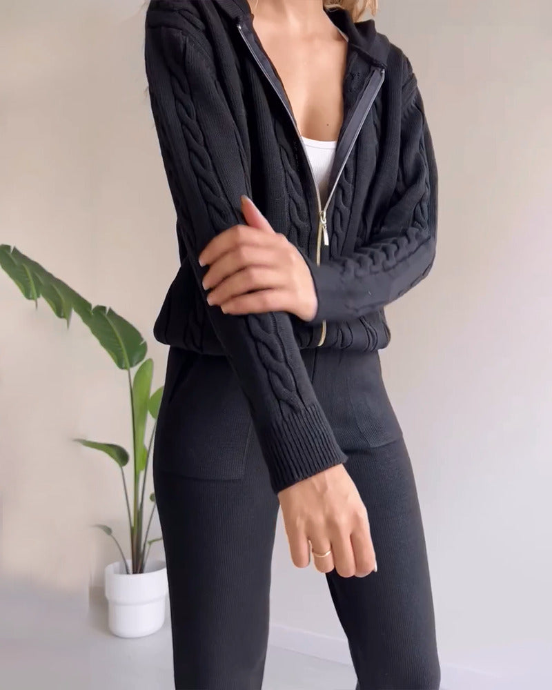 ANIA - Conjunto de duas peças descontraído em jacquard torcido